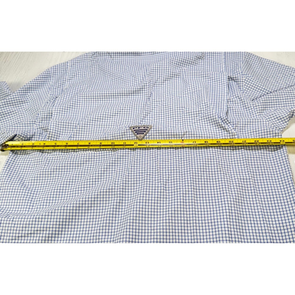 Columbia Super Tamiami PFG Fishing S/S Shirt Men Large Blue White Plaid FM7189 - Picture 6 of 8